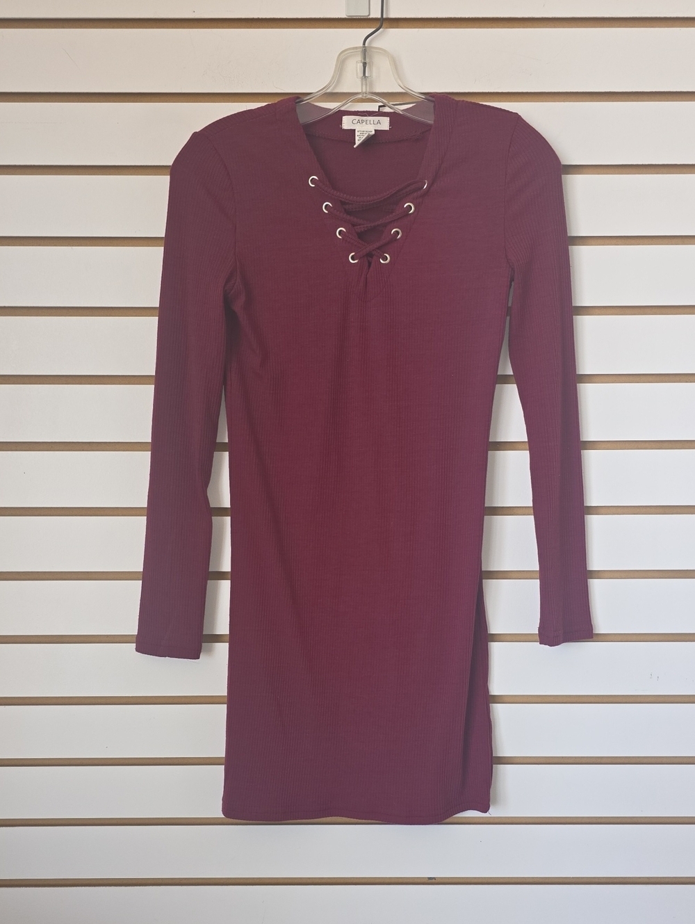 Capella Lace-Up Ribbed Bodycon Dress - Wine